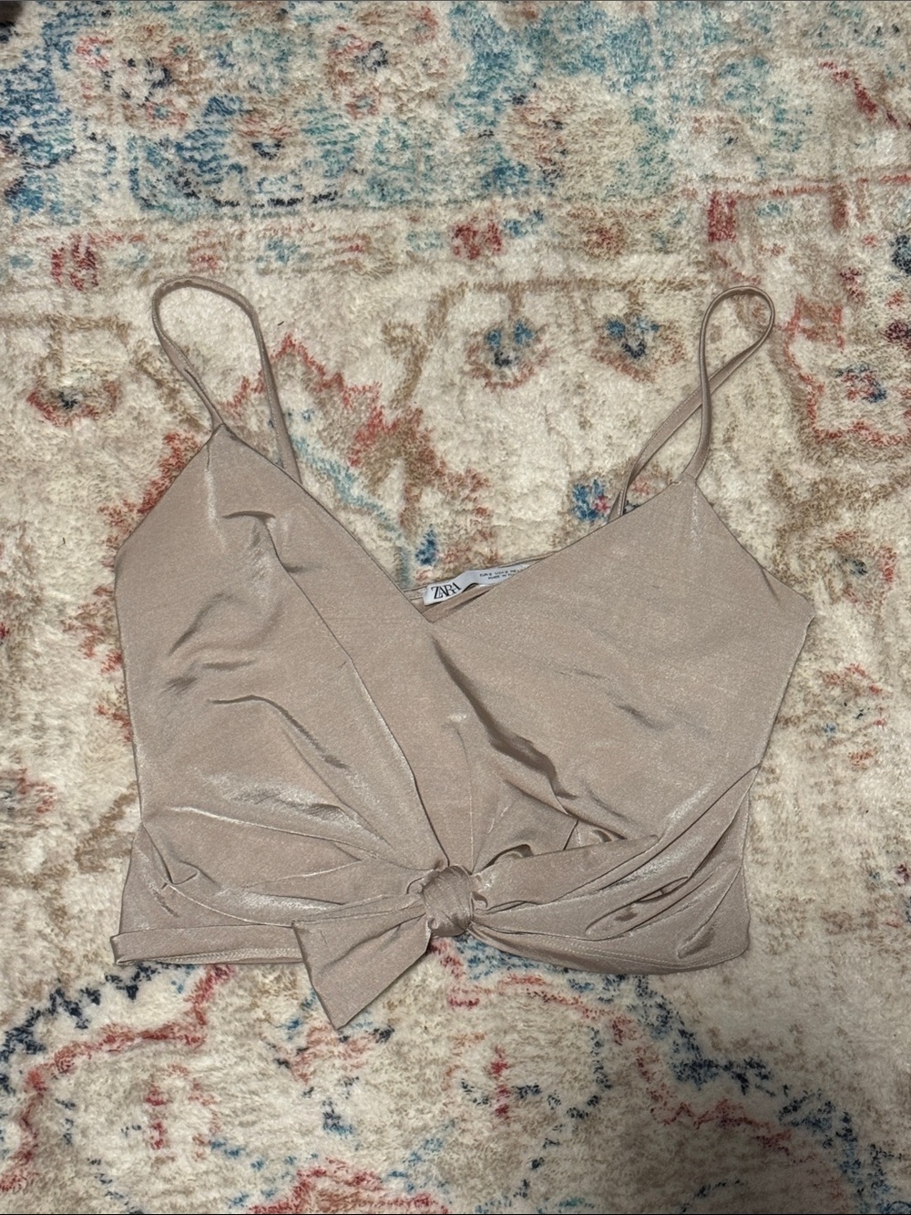 Zara Shimmery Taupe Tie-Front Camisole